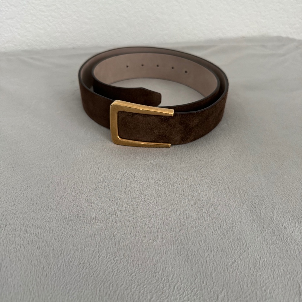 Brunello Cucinelli Suede Leather Belt w/Gold Tone Buckle